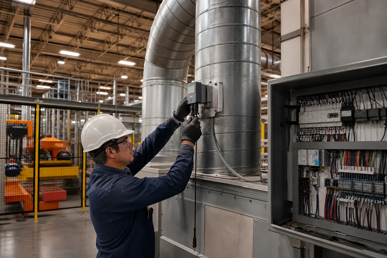 Controls engineer reviewing facility systems and operating data