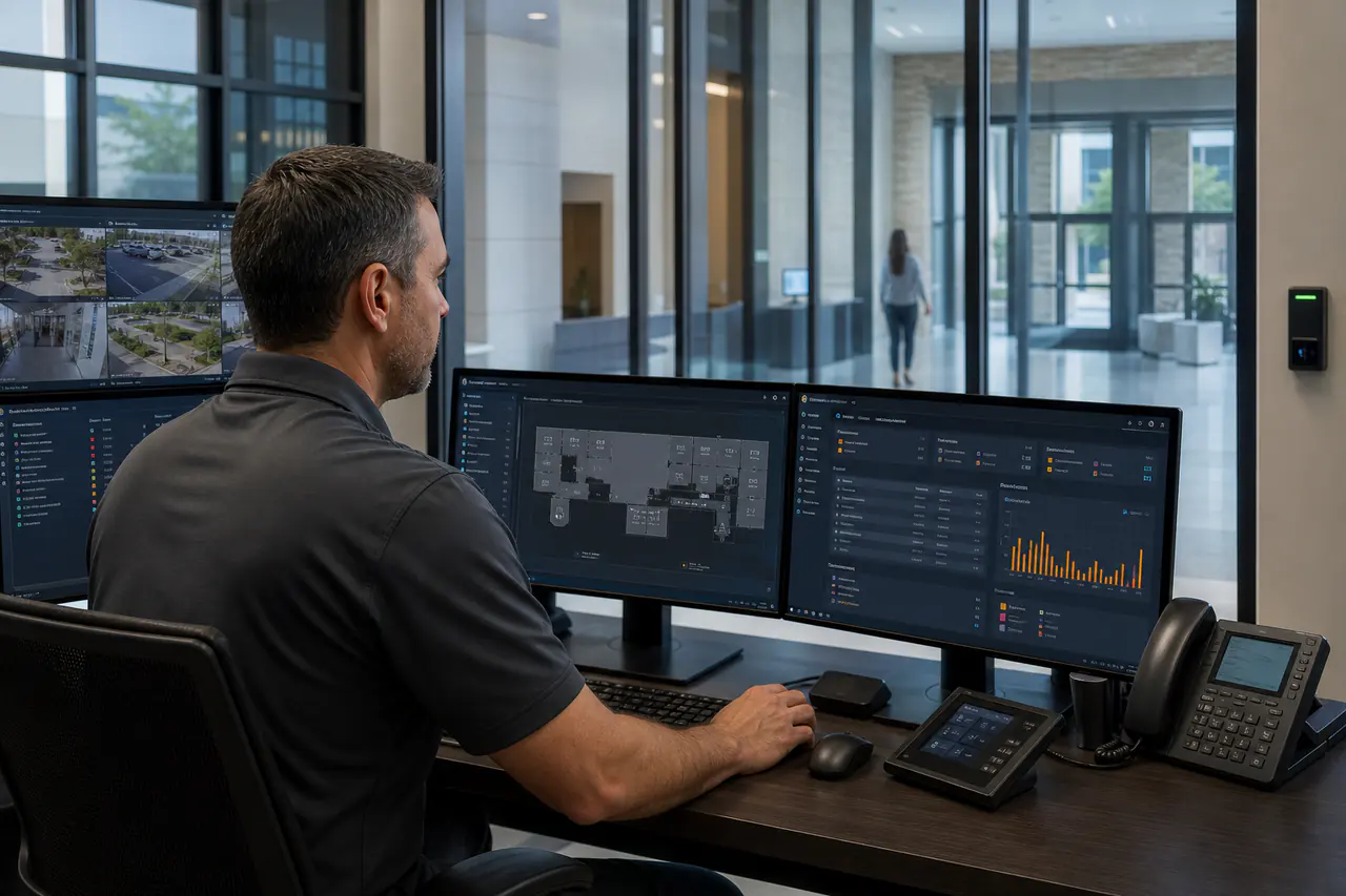 Operator monitoring integrated building and supported security systems