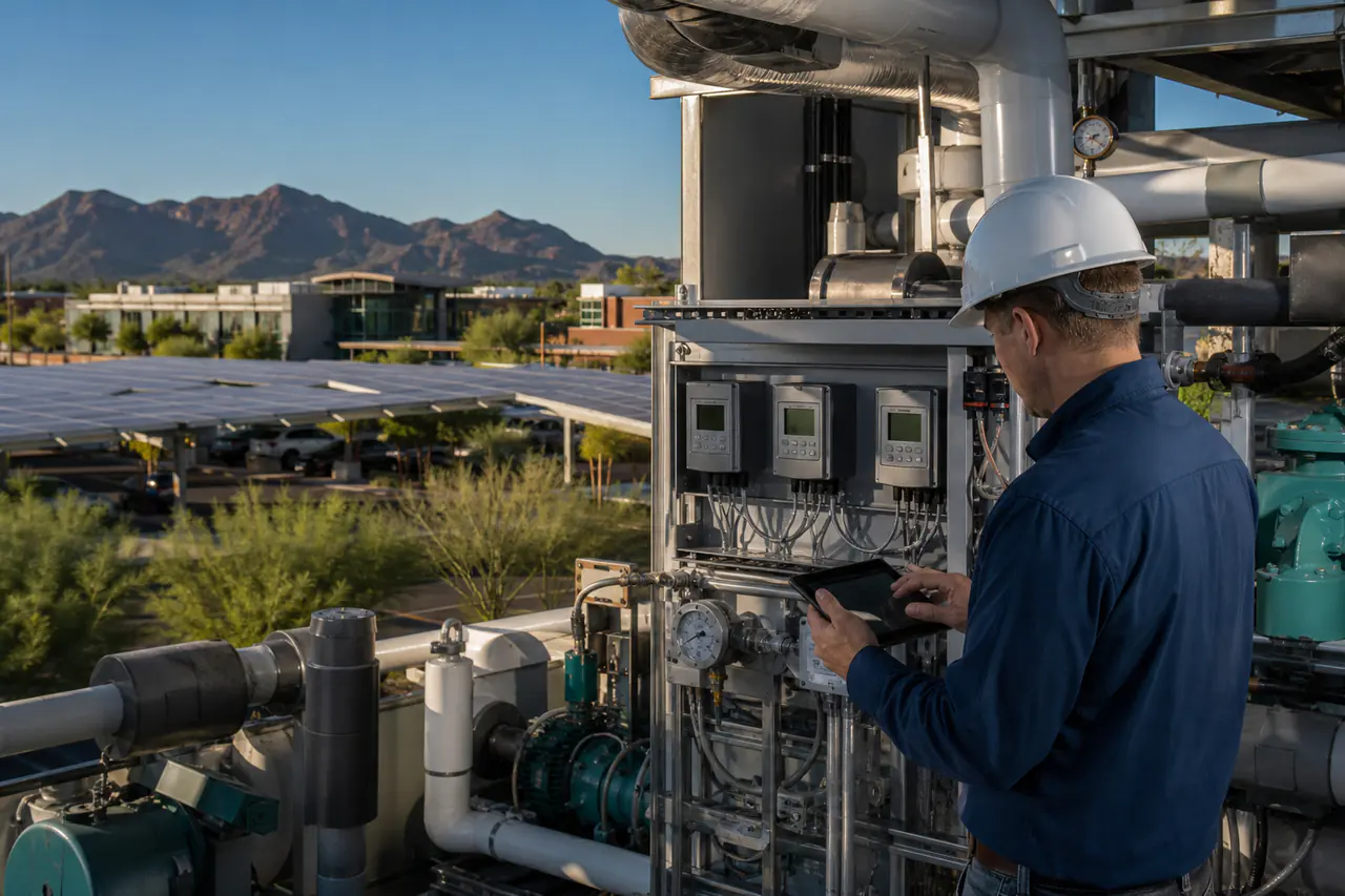 Arizona technician working with modern building controls infrastructure